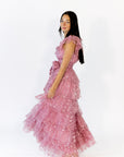 Lana Embroidered Ruffle Maxi · Pink