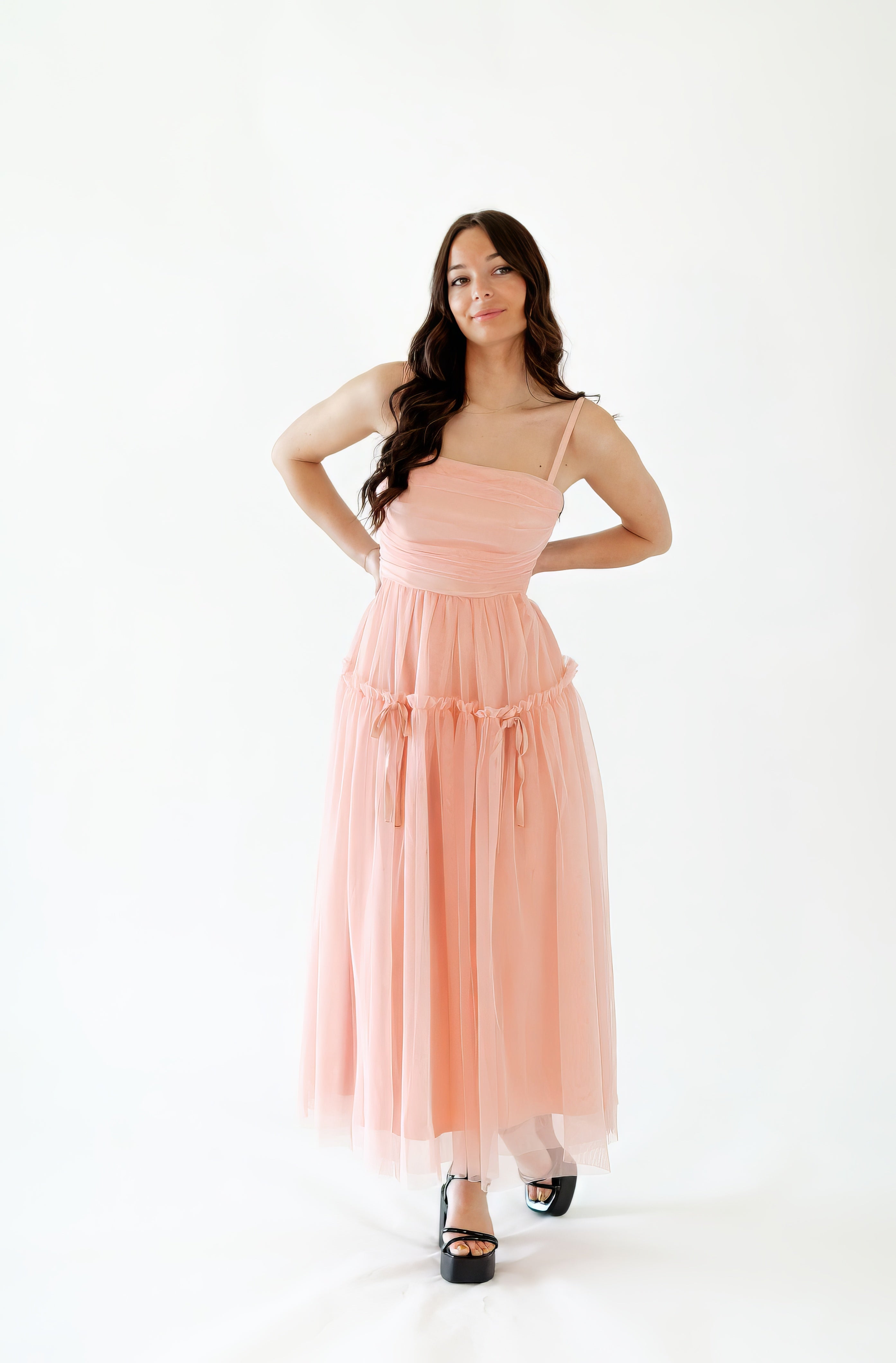 chinese dress ladies Lace & Beads Sydney Tulle Dusty Pink Maxi Dress – Love My Apparel main image 0