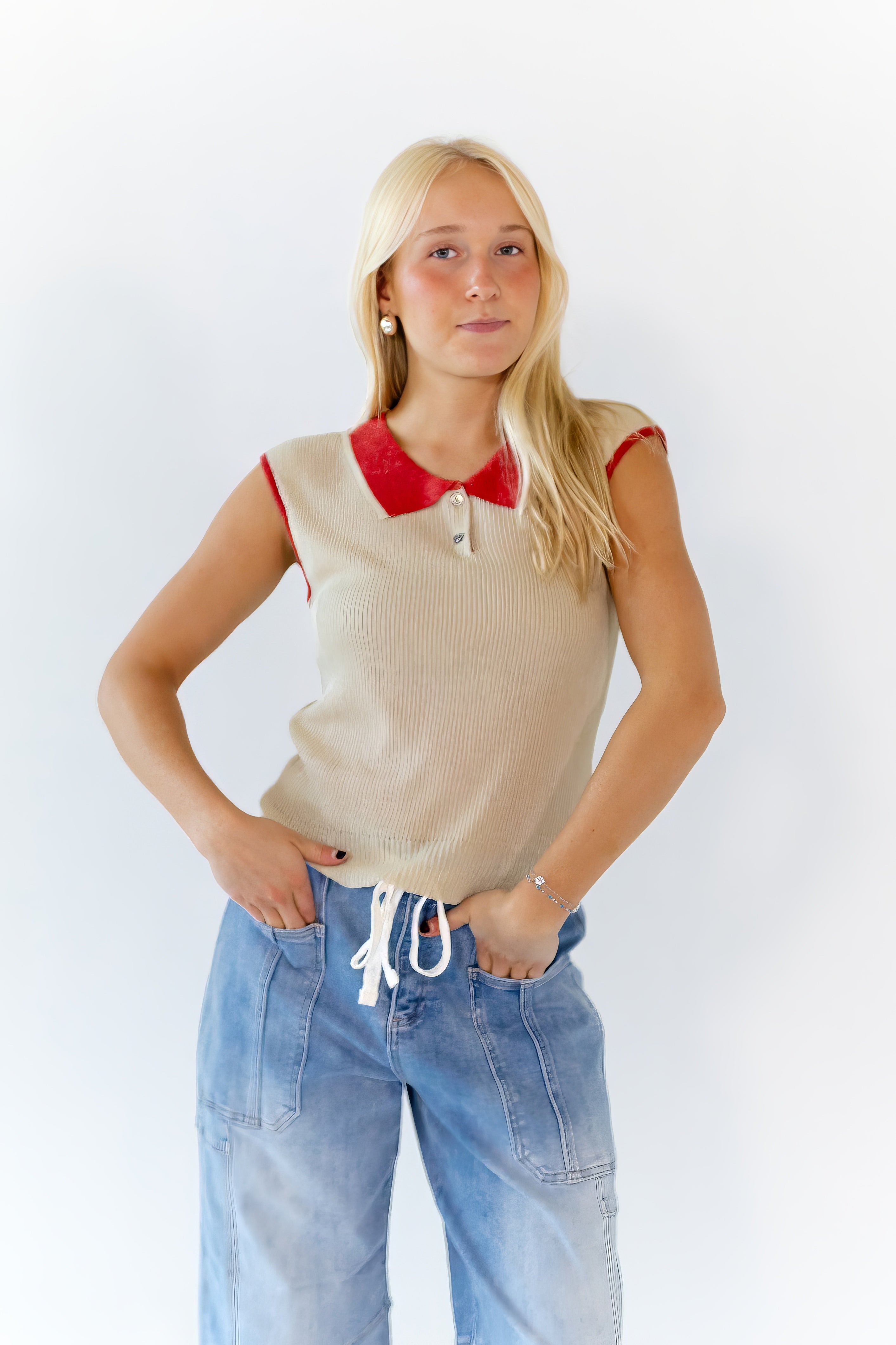 Sonrel Contrast Collared Top