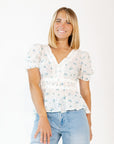Wendy Floral Crochet Trim Top