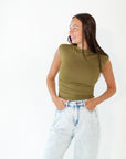 Olive Branch Scrunch Side Top