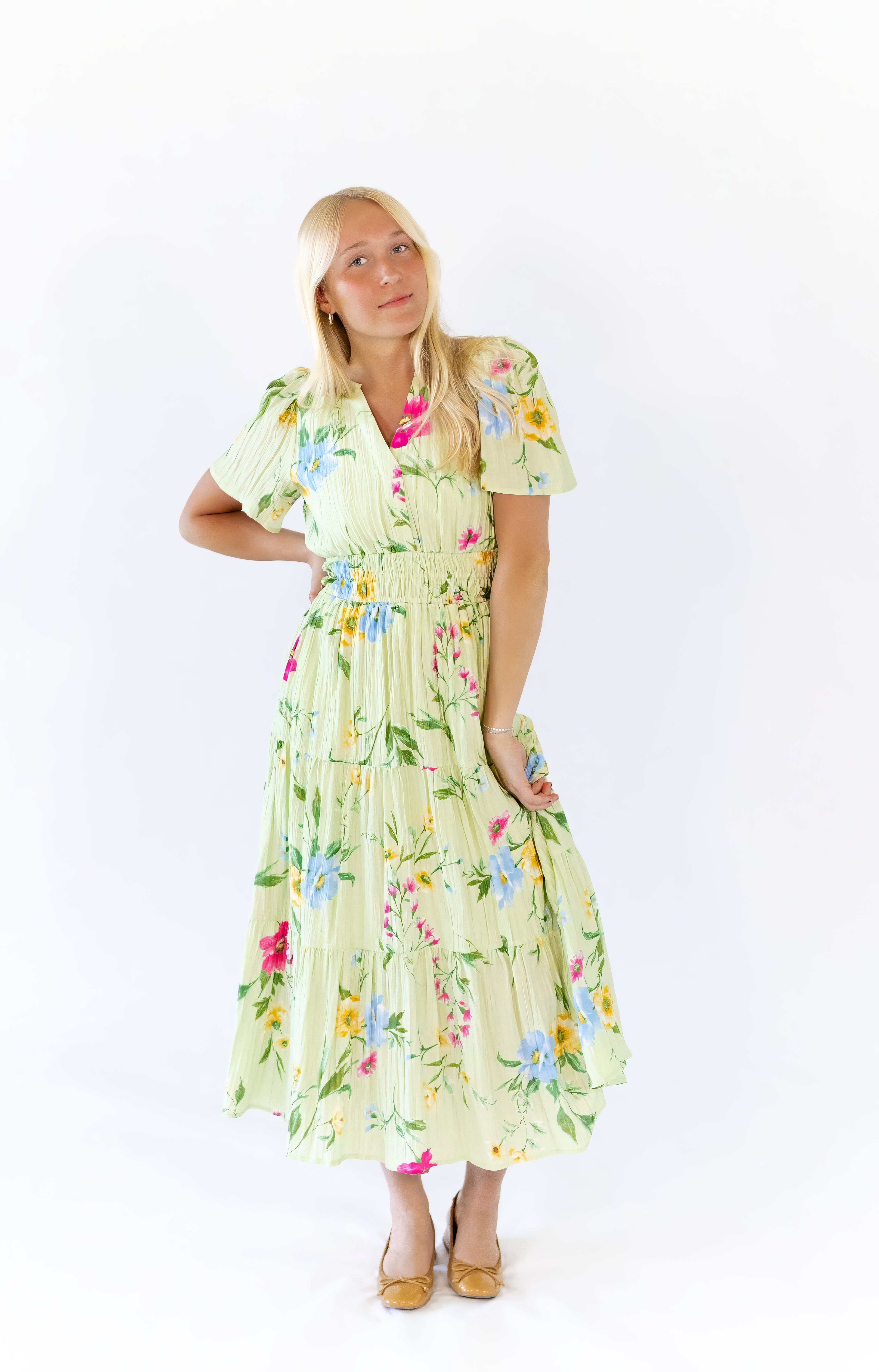 gray floral midi dress Bluebell Blue and White Floral Midi Dress L