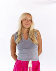 Quincy Split Neck Top · Steel