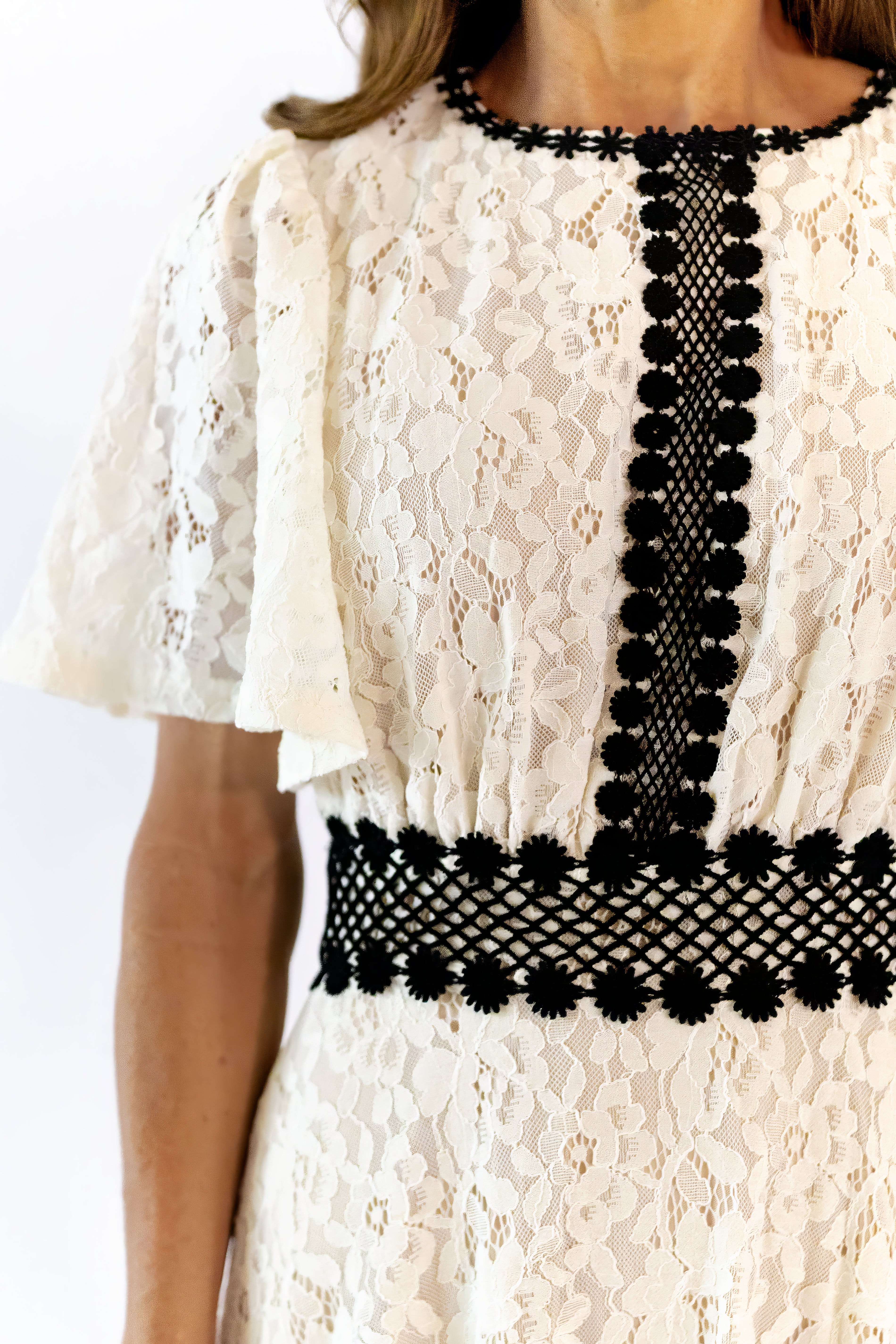 black and beige lace midi dress Hour Of Night Lace Midi Dress Black