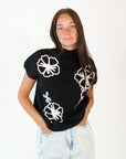 Mitsy Floral Knit Top · Black