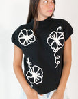 Mitsy Floral Knit Top · Black