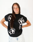 Mitsy Floral Knit Top · Black