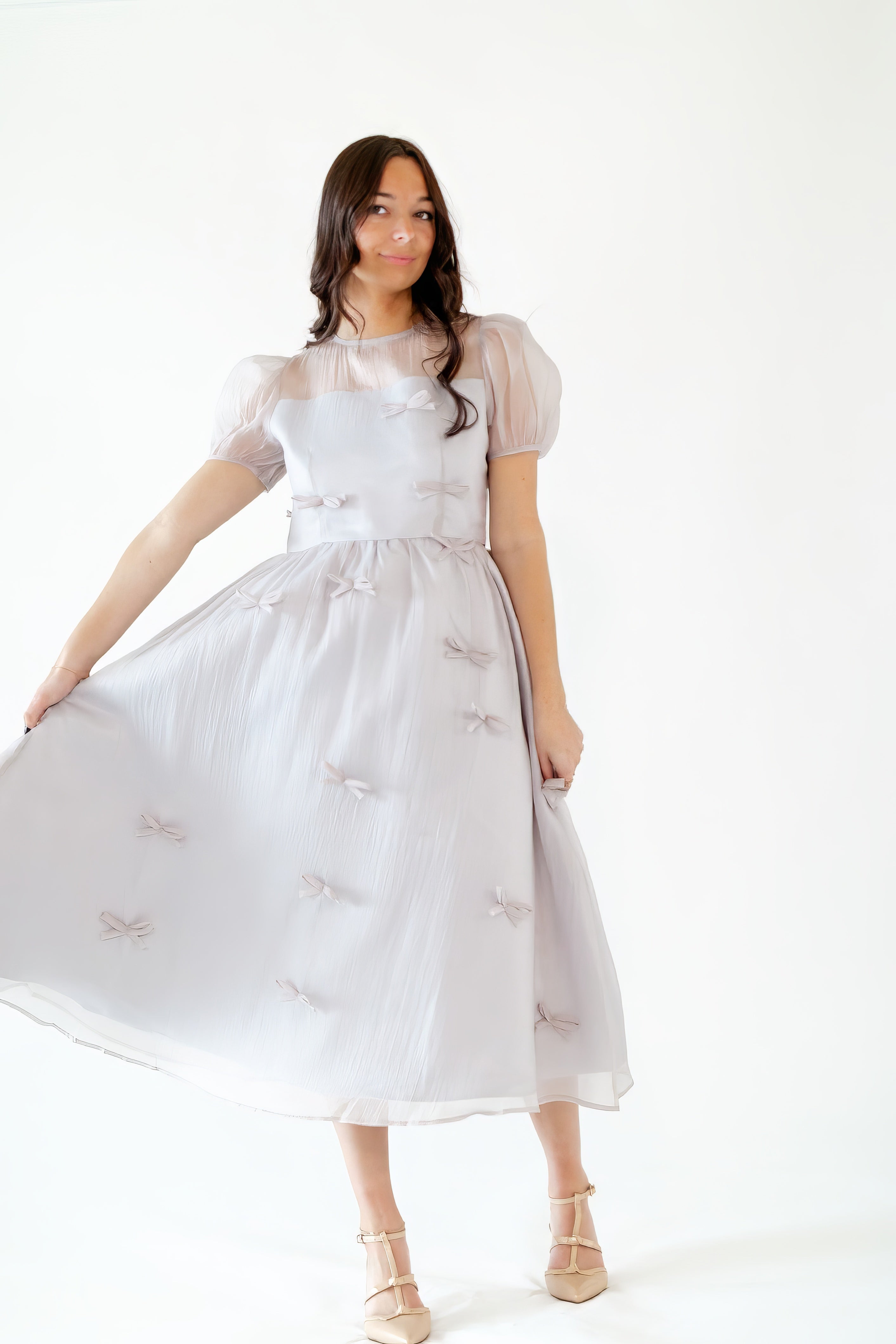 Silver Bow Organza Midi Dress Silver Bow Organza Midi Dress