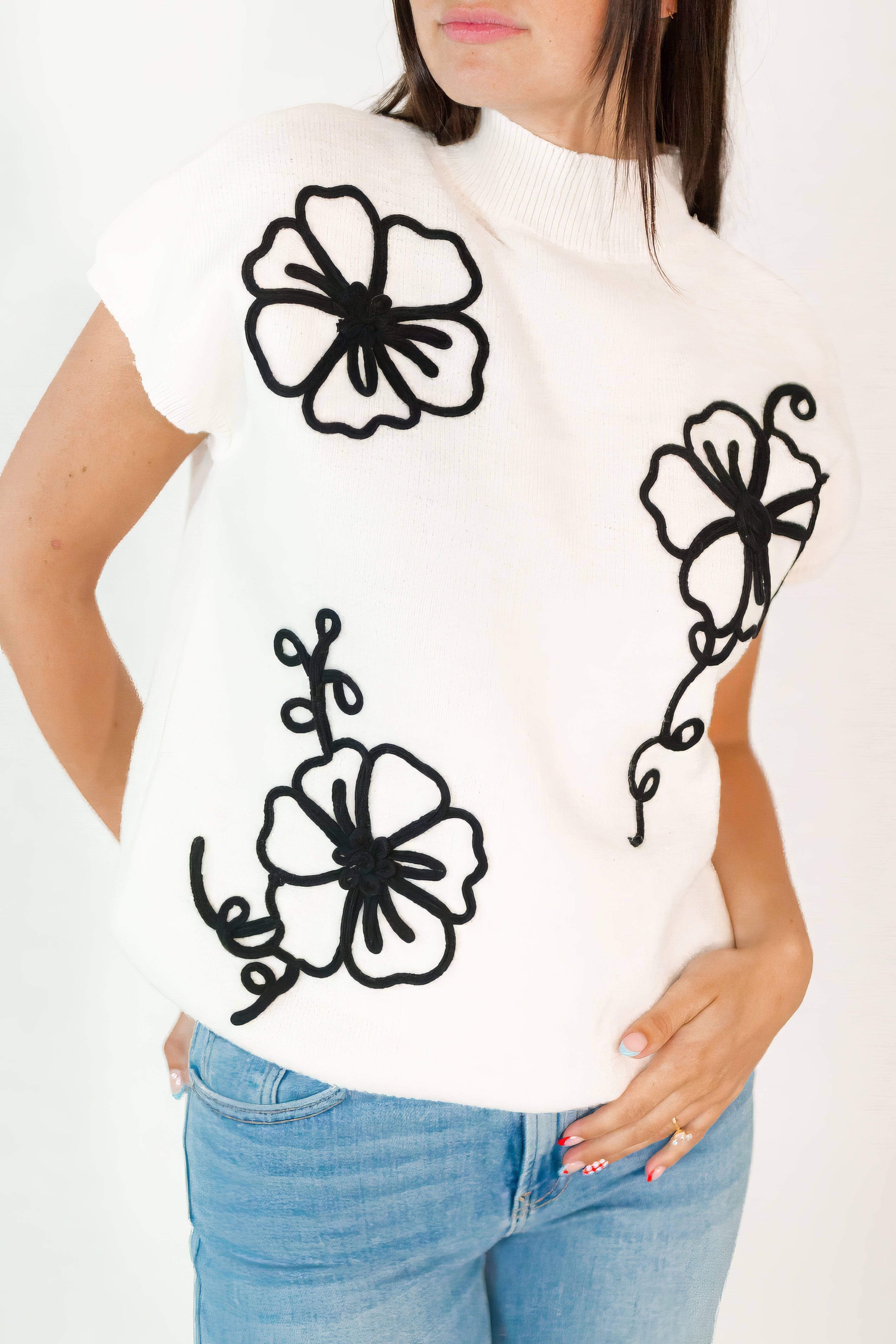 Mitsy Floral Knit Top · Cream