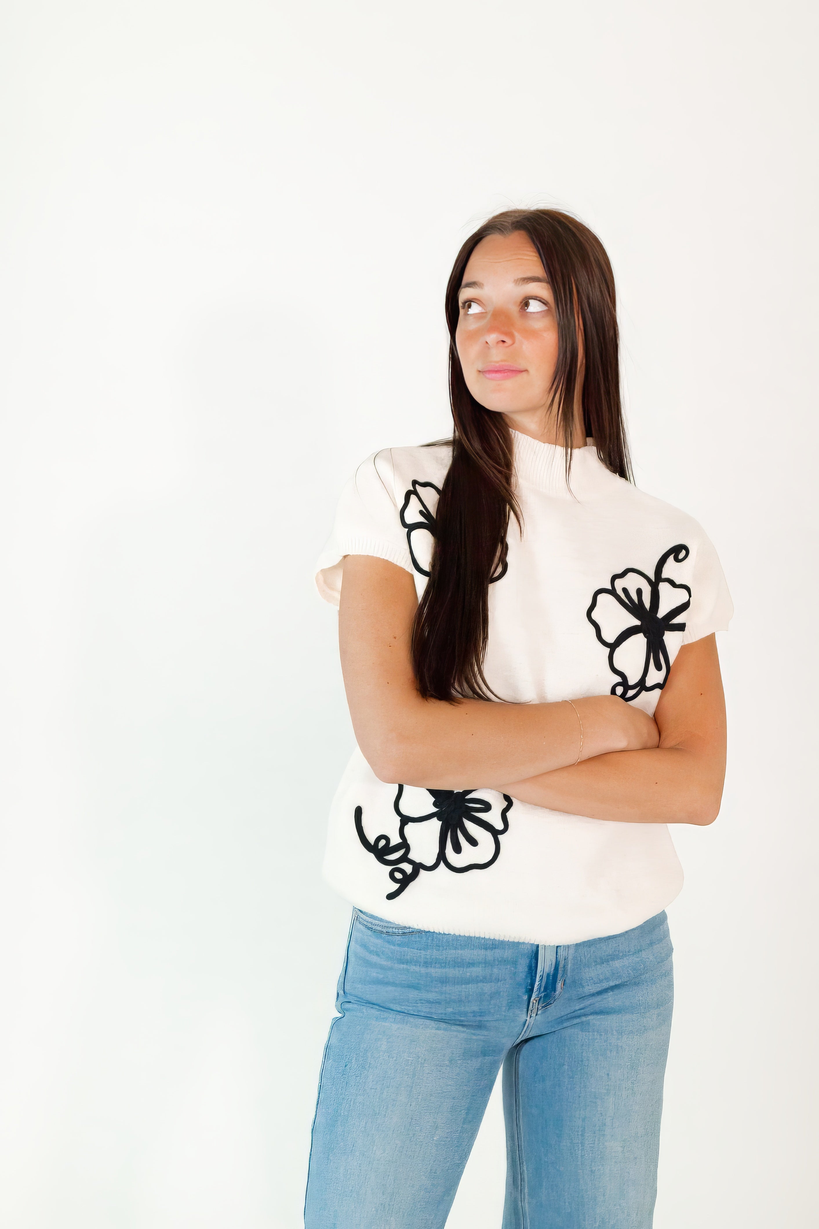 Mitsy Floral Knit Top · Cream