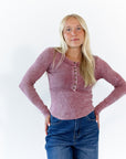 Riley Mineral Washed Henley · Maroon