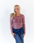 Riley Mineral Washed Henley · Maroon