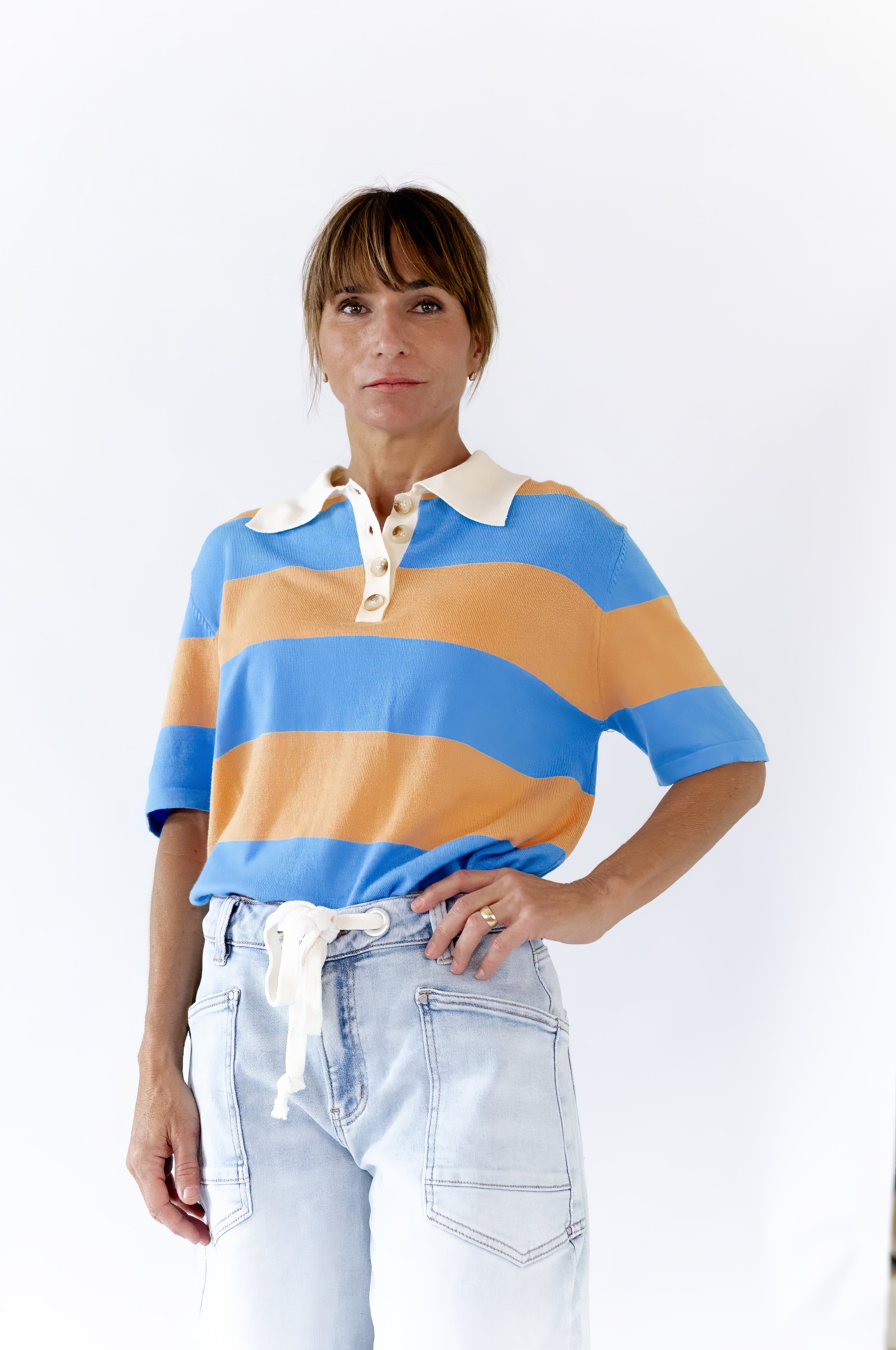 Zevia Striped Polo Top – Twirl Boutique