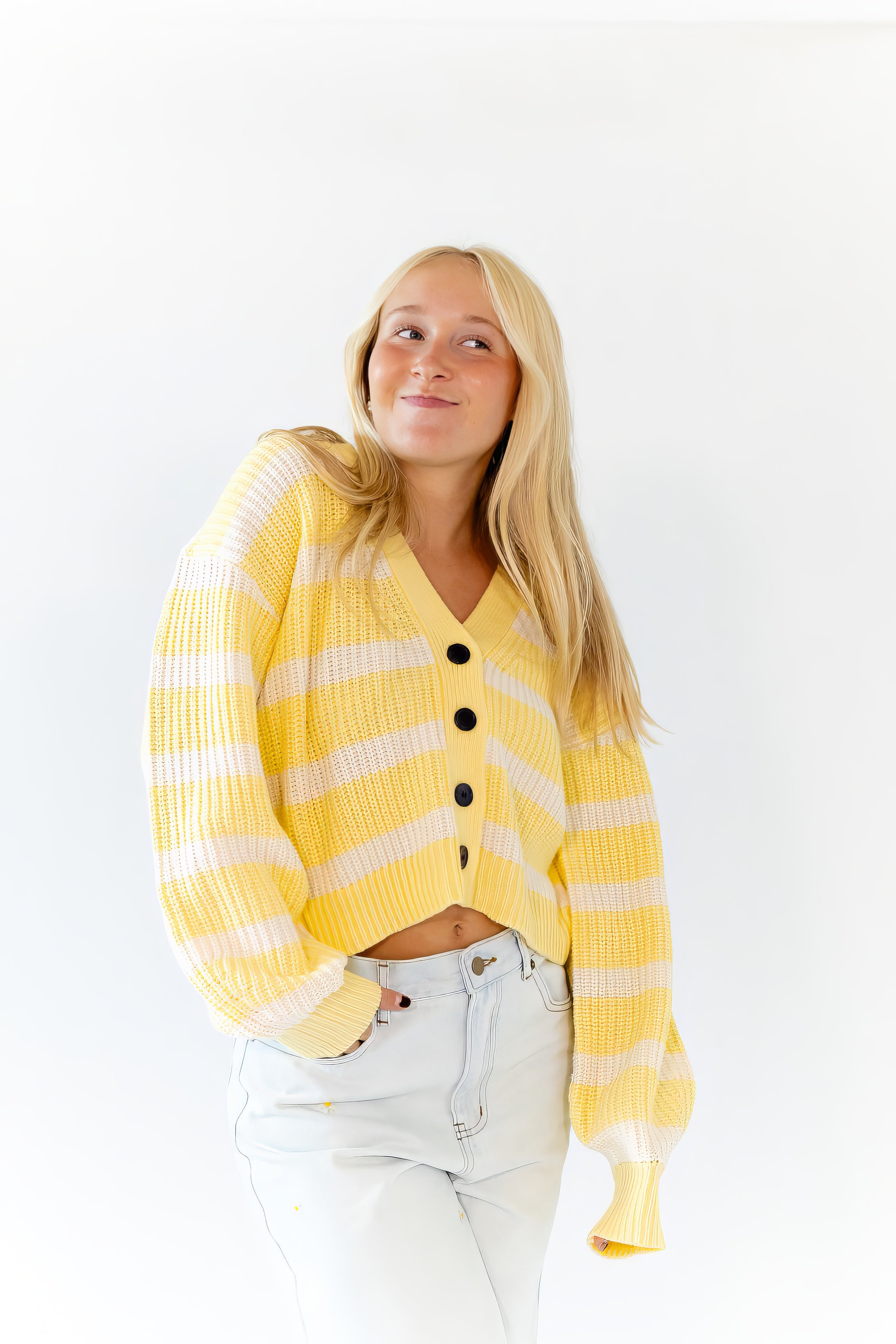 Haby Striped Button Up Cardigan