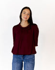 Ajen Braided Neckline Blouse · Wine