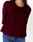 Ajen Braided Neckline Blouse · Wine