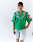 Greenery Embroidered Top