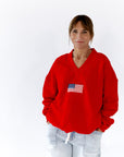 Flag Embroidered Plush Sweatshirt