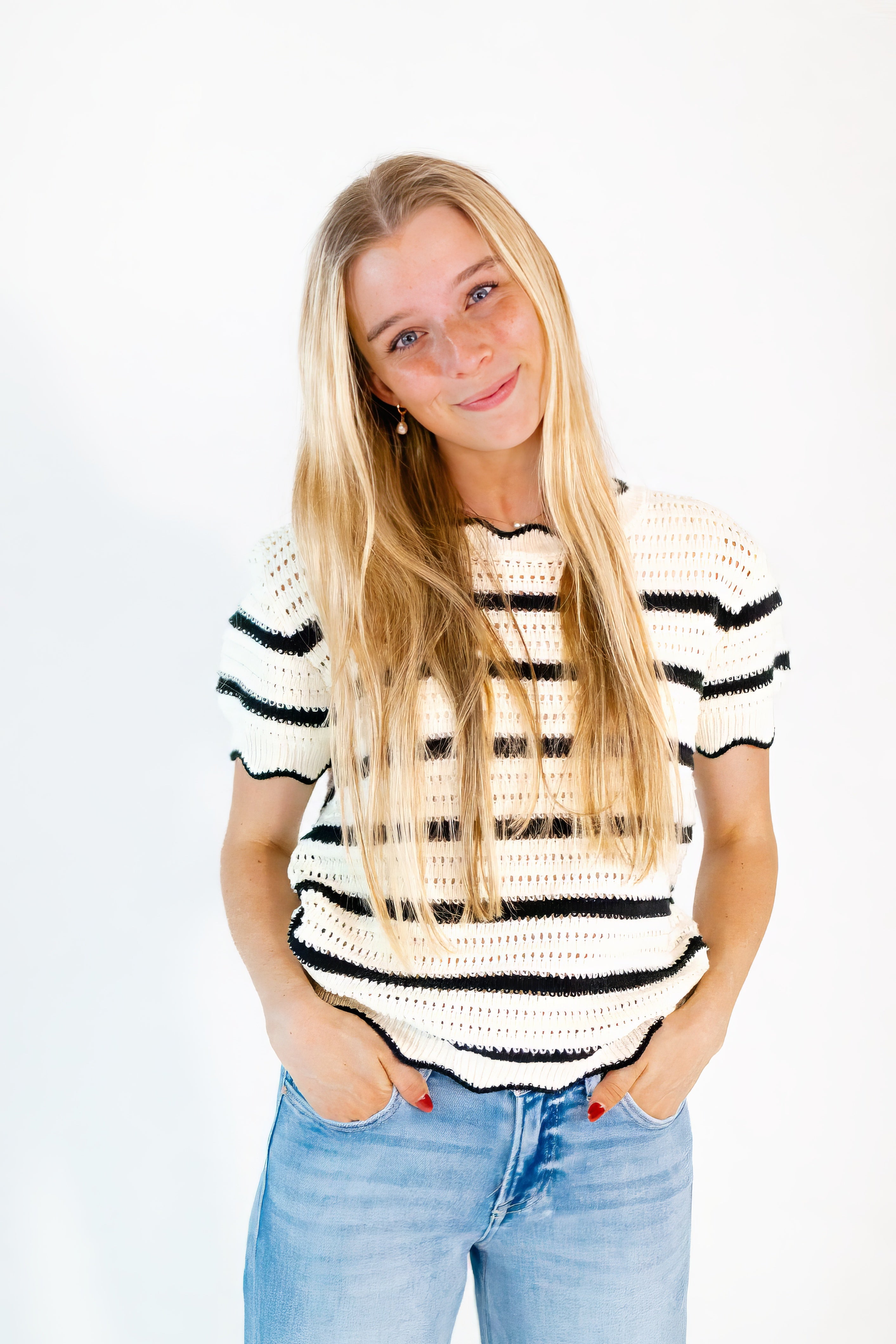 Bennie Crochet Scalloped Top