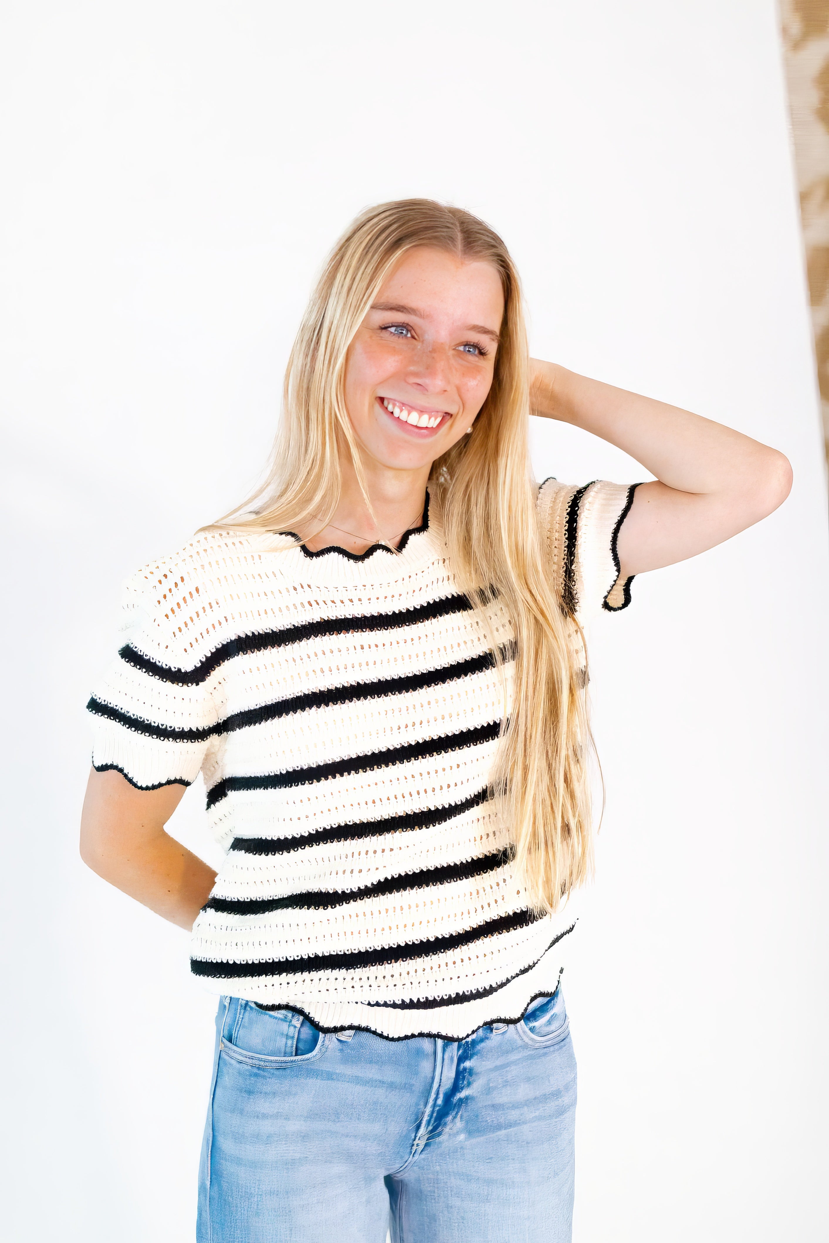 Bennie Crochet Scalloped Top