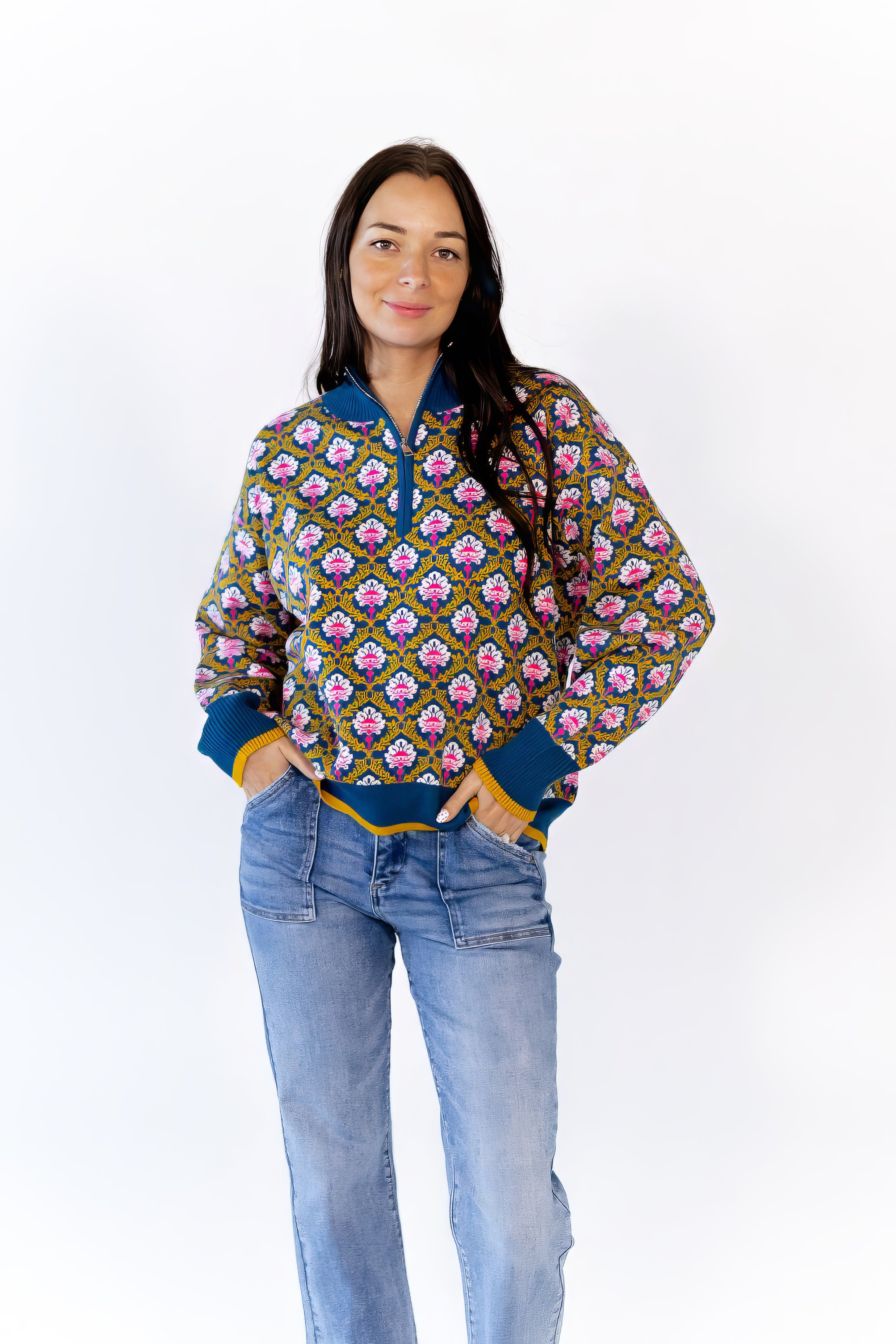 Wilkey Mosaic Half-Zip · Navy – Twirl Boutique