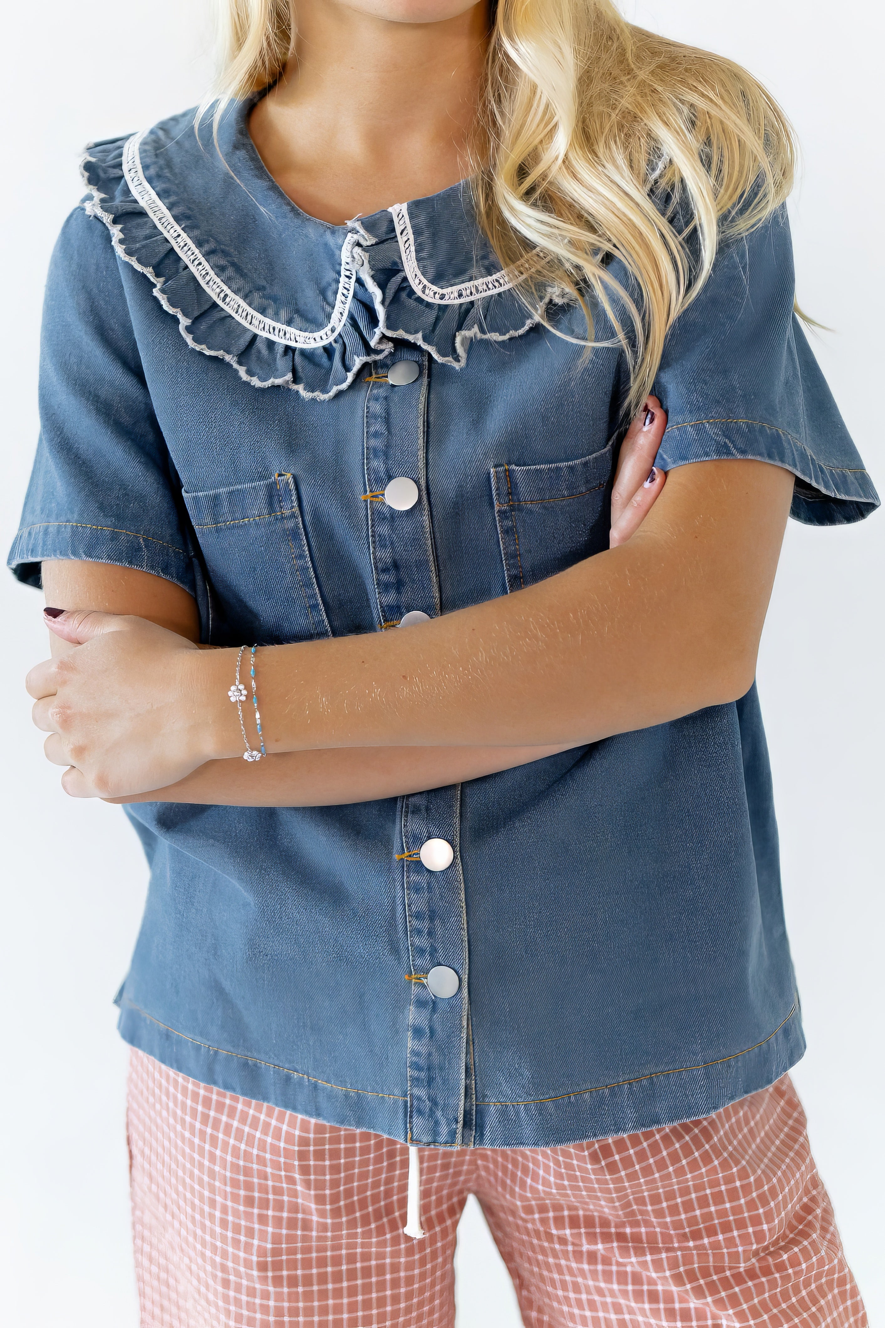 Lyla Collared Denim Blouse