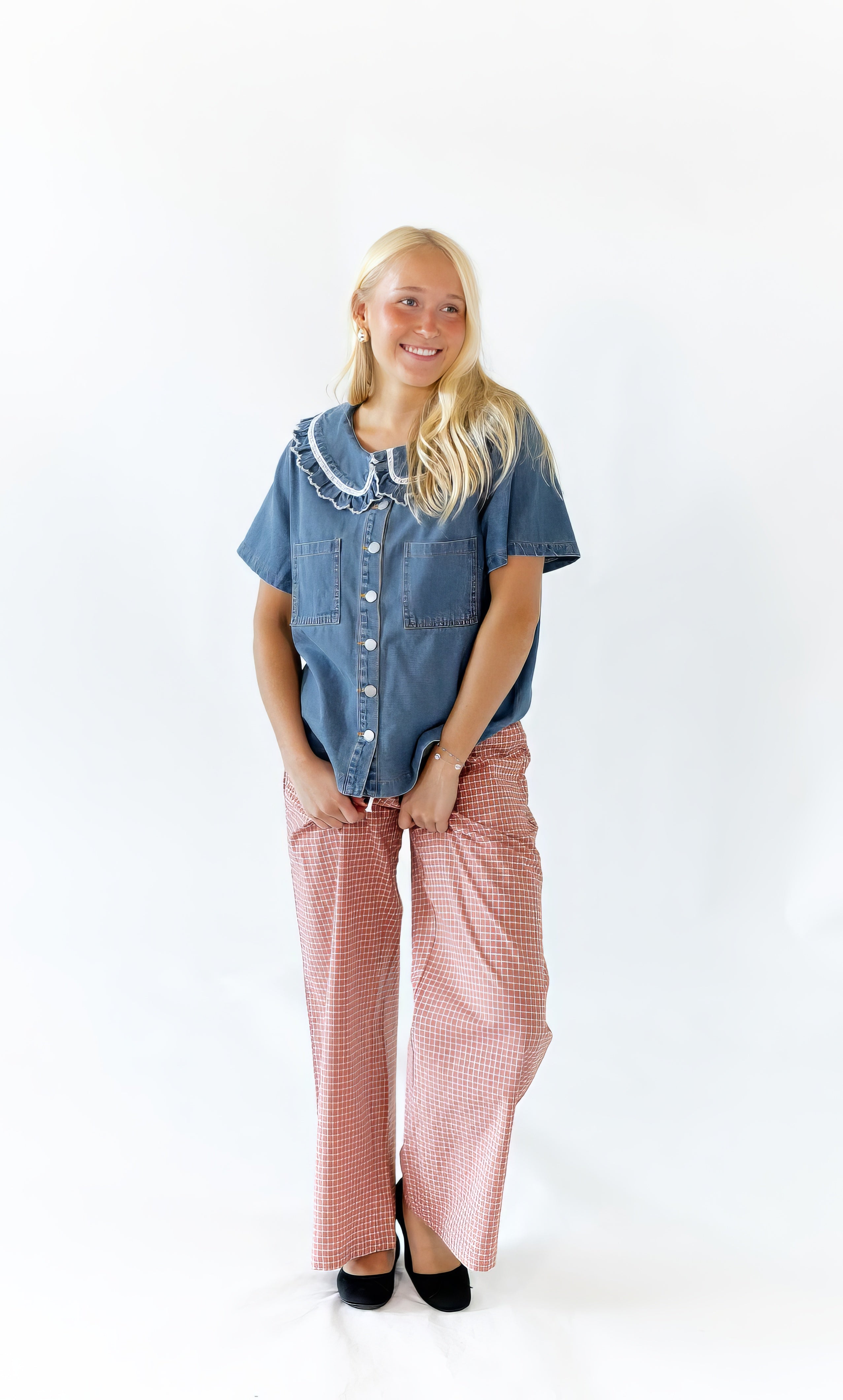 Lyla Collared Denim Blouse