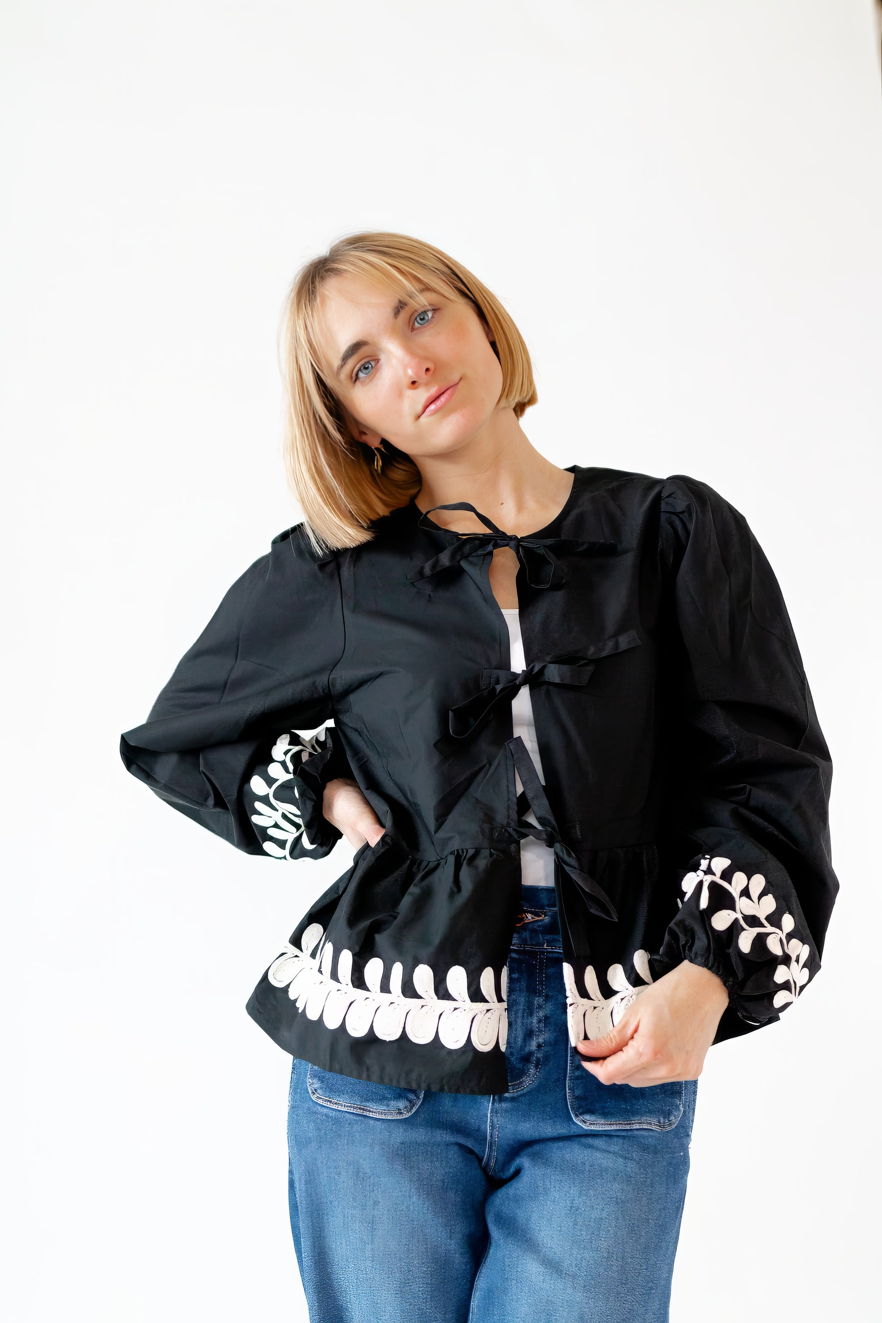 Fiora Embroidered Bow Detail Top