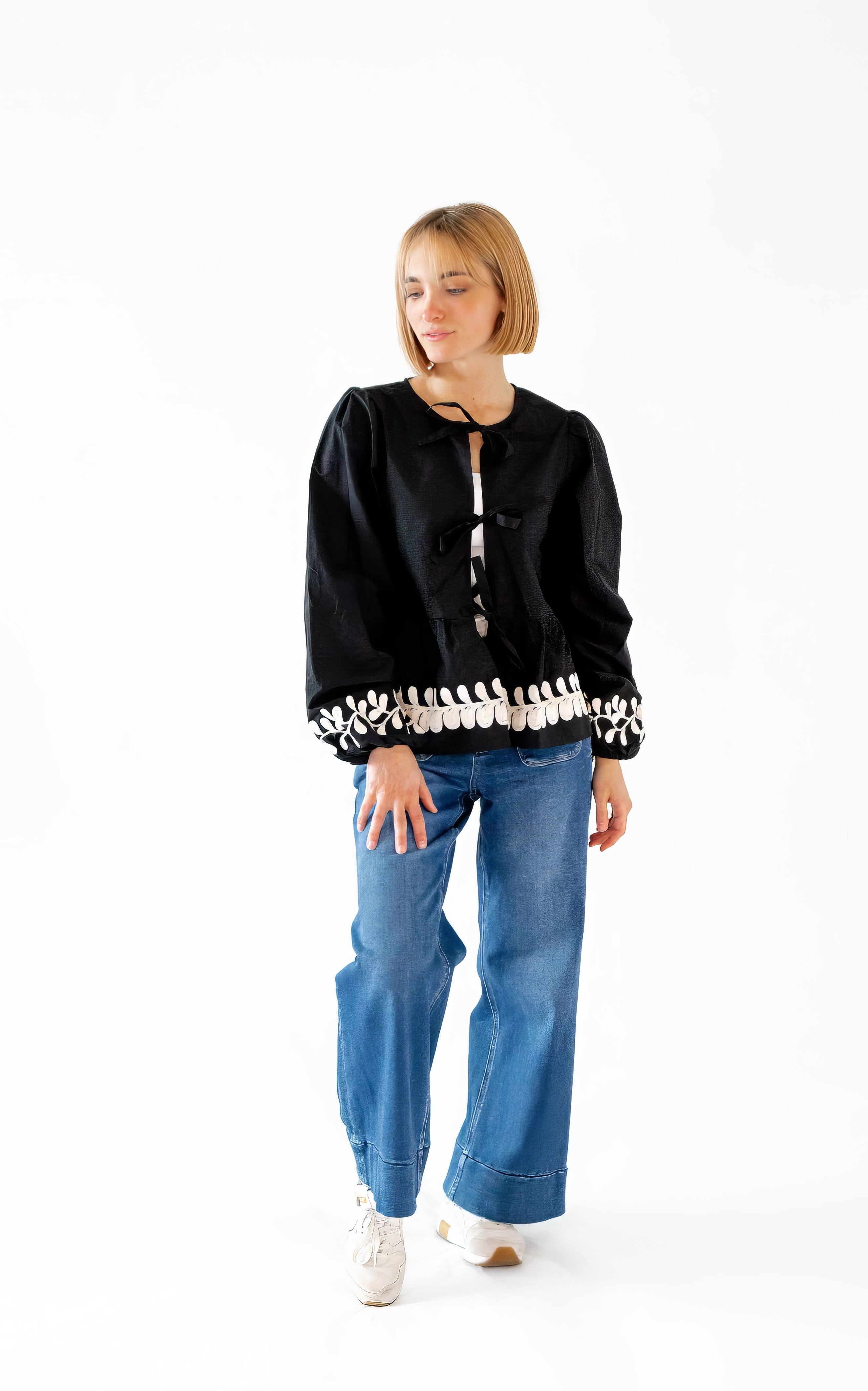 Fiora Embroidered Bow Detail Top