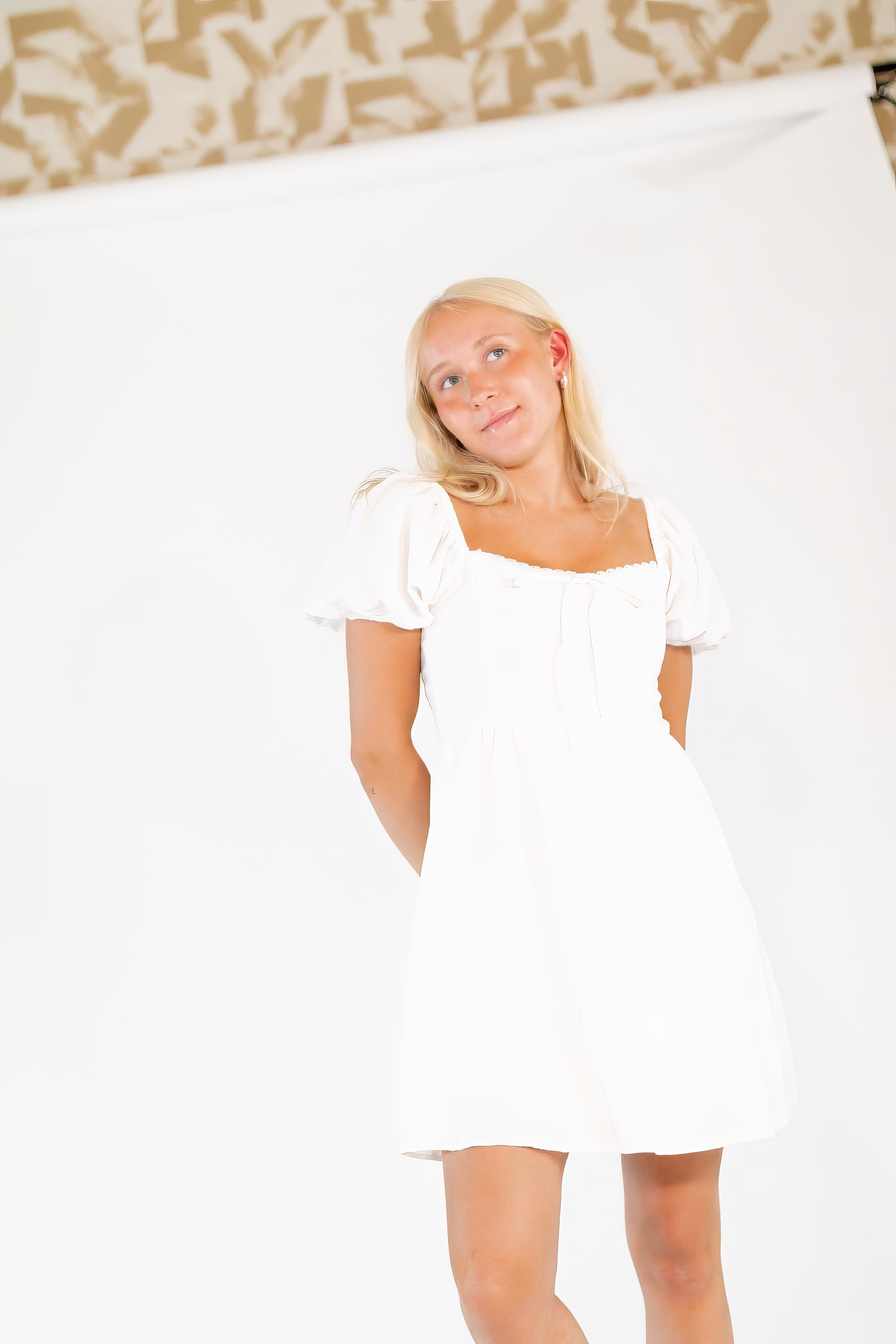 Felice Puff Sleeved Mini Dress  White  Twirl Boutique