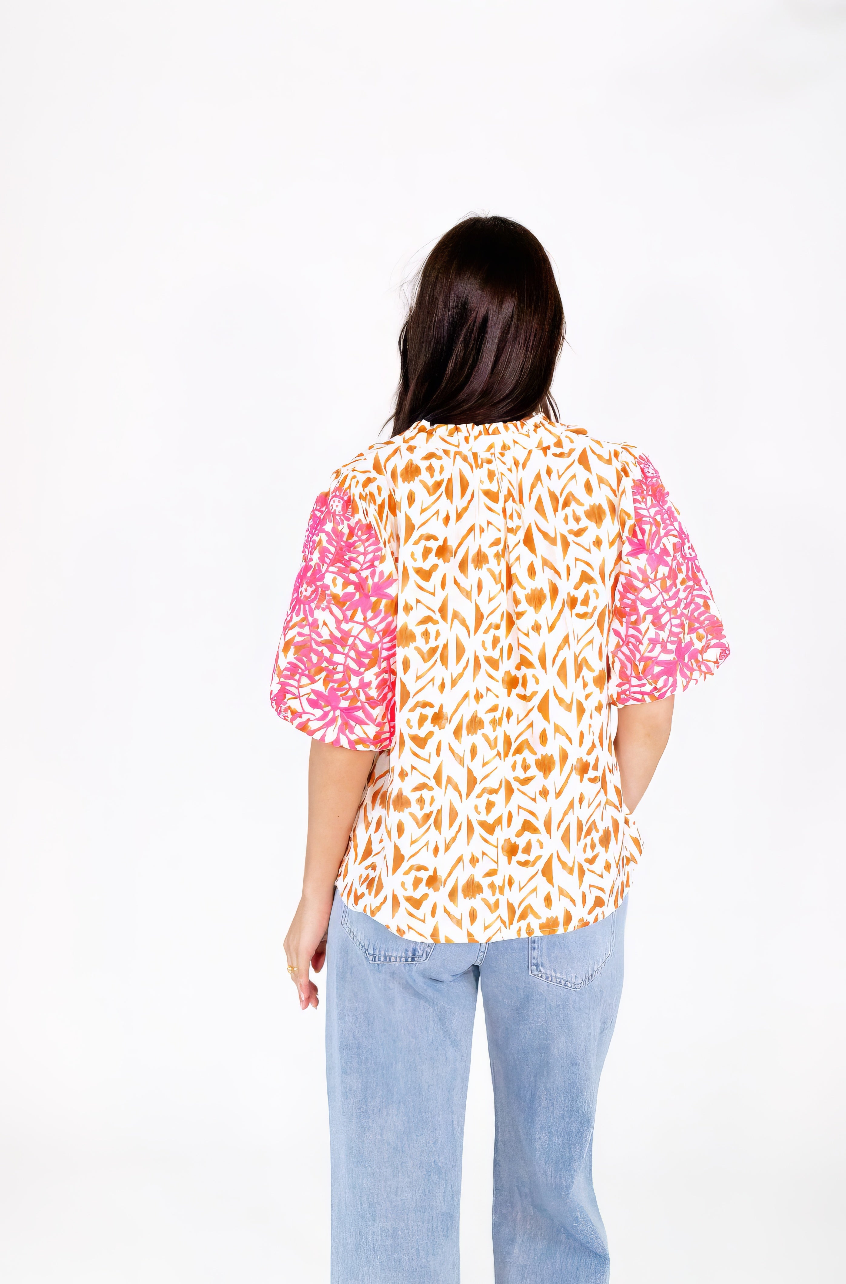 Della Mixed Print Embroidered Top