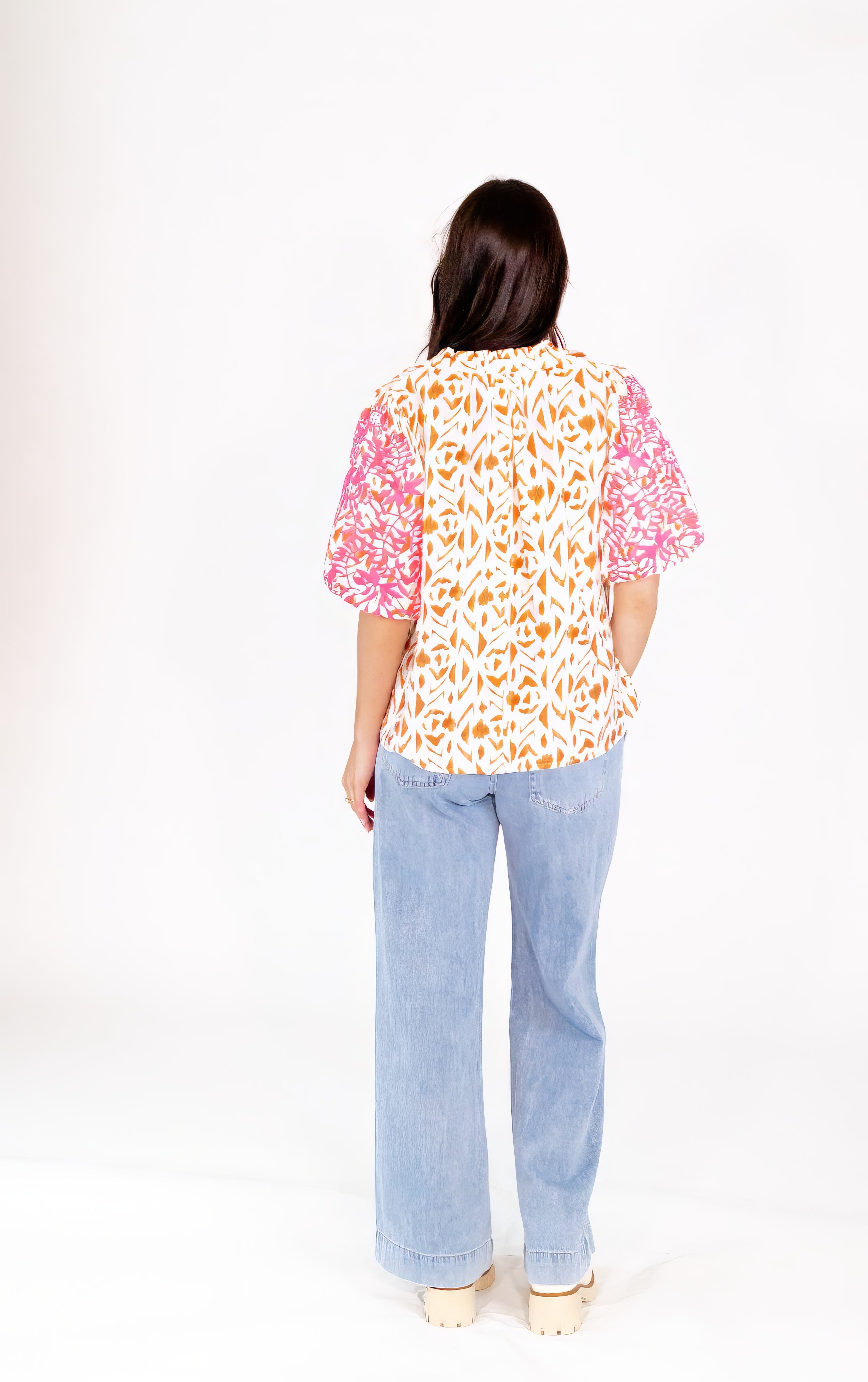 Della Mixed Print Embroidered Top