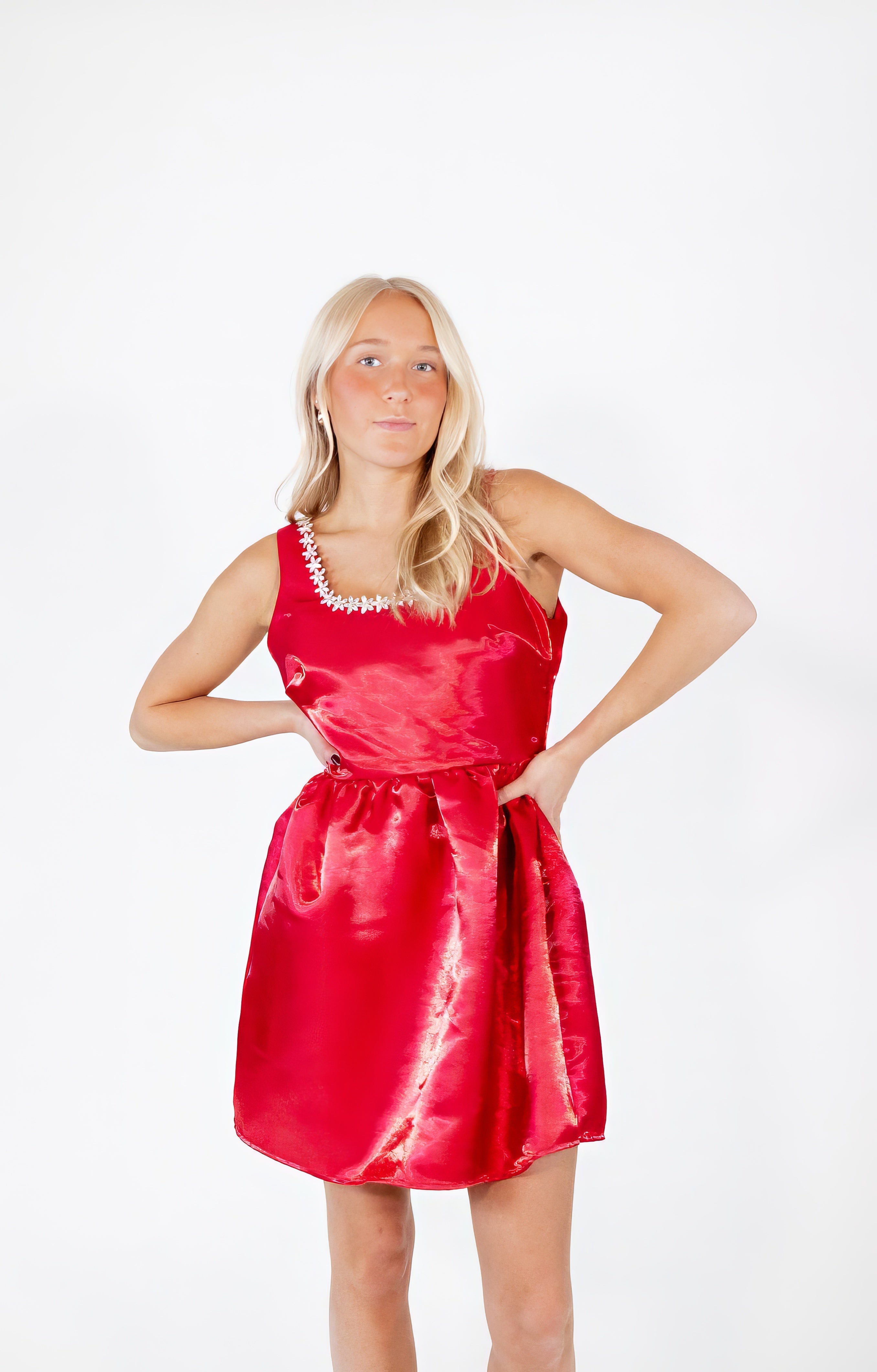 knee length dresses for ladies Rilley Red Polka Dot Halter Neck Mini Dress - US 14