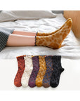 Scalloped Trim Floral Crew Socks · White