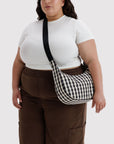 Medium Nylon Crescent Baggu · Black and Cream Gingham