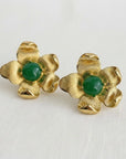 Vintage Floral Earrings with Green Charm