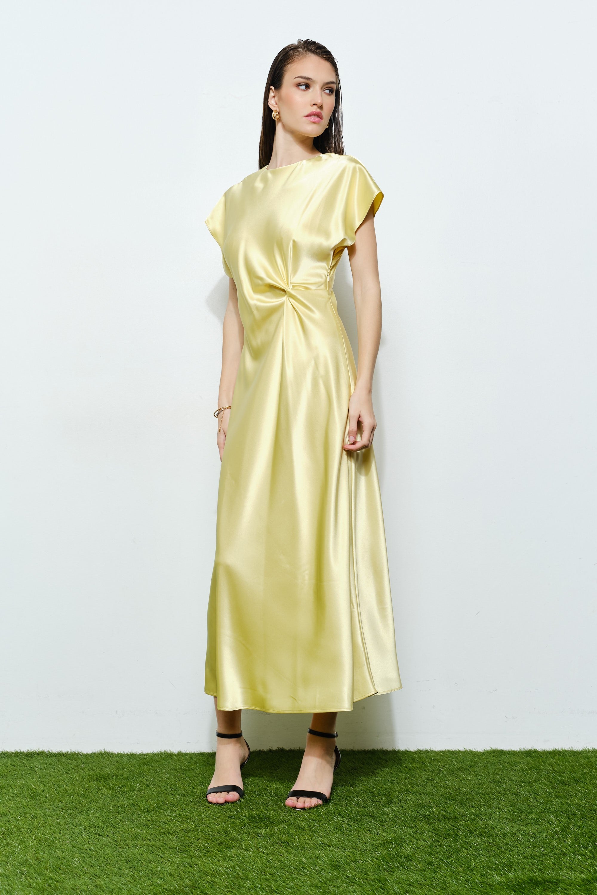 neon yellow silk dress Celino Silk Dress  SEROYA