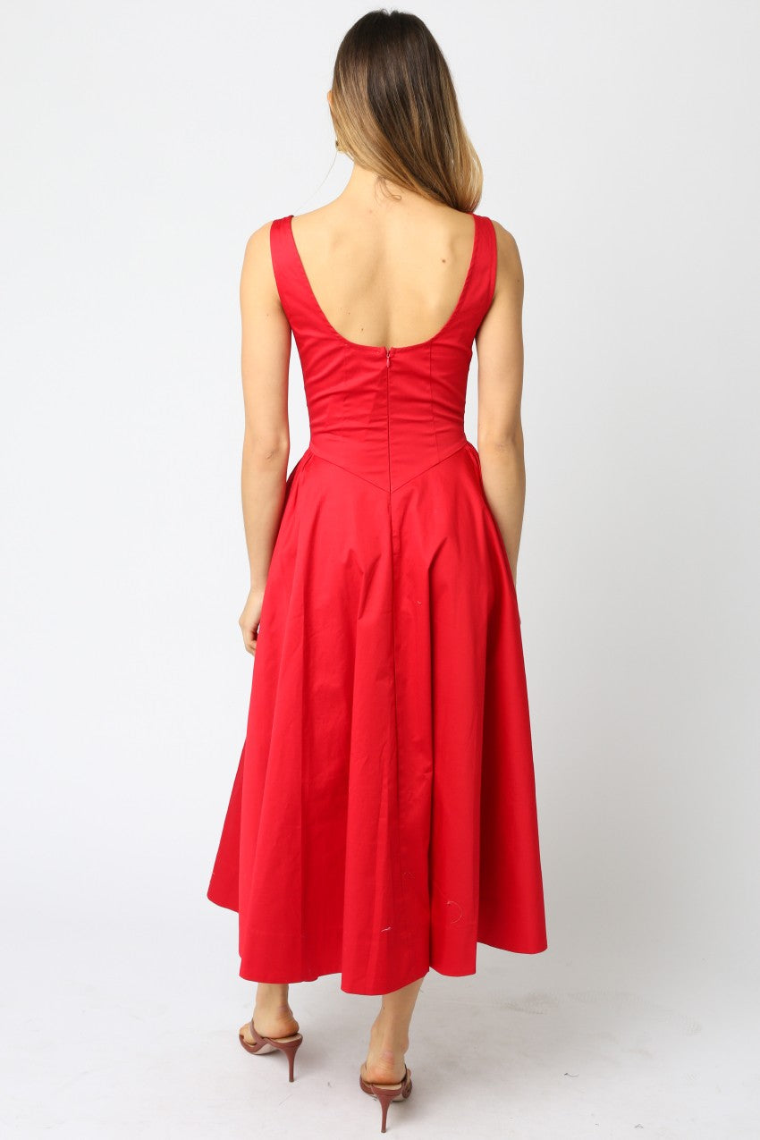 red scoop back dress Satin Scoop Neck Dress With Lace Up Back