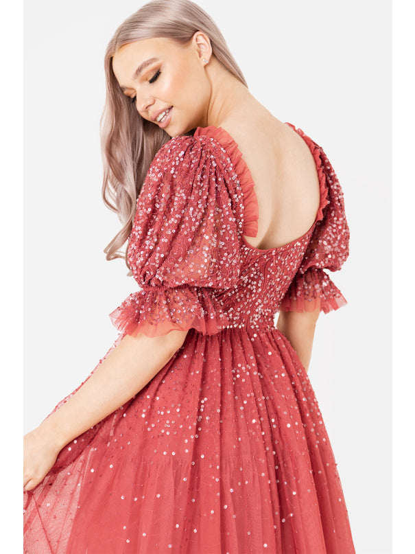 strapless open back dress Pink Polka Dot Smocked Waist Midi Dress main image 1