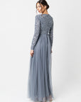 Dusty Blue Long Sleeved Sequin Gown