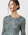 Misty Green Long Sleeved Sequin Gown
