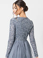 Dusty Blue Long Sleeved Sequin Gown