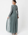 Misty Green Long Sleeved Sequin Gown