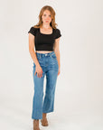 Square Neck Cropped Seamless Tee・Black