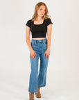 Square Neck Cropped Seamless Tee・Black