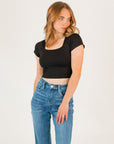 Square Neck Cropped Seamless Tee・Black