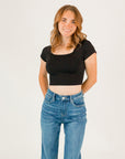 Square Neck Cropped Seamless Tee・Black