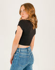 Square Neck Cropped Seamless Tee・Black