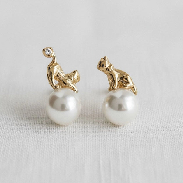 Cat Gemstone Drop Earrings