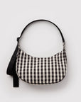 Medium Nylon Crescent Baggu · Black and Cream Gingham